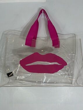 Saks Fifth Avenue Clear Vinyl Tote Bag with Pink Lips